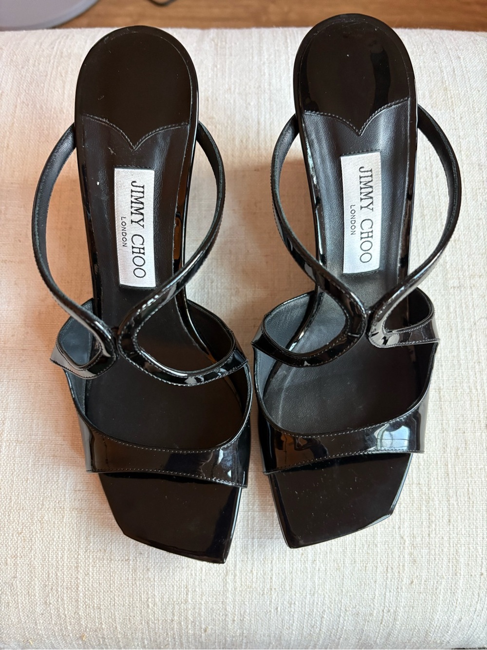 Jimmy Choo Black Patent Twist-Strap Heels